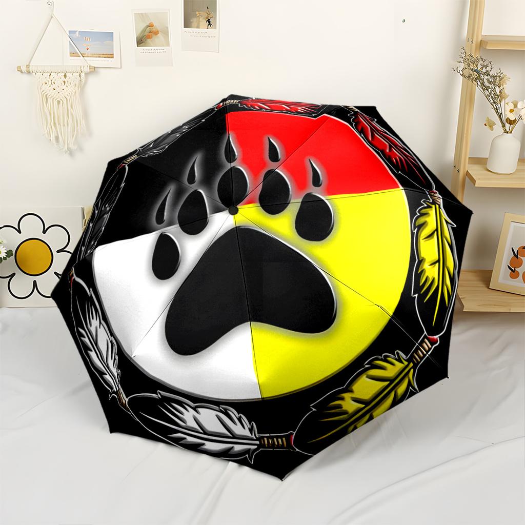 Native American Symbols Automatic Umbrella Retractable Design with 8-Rib Durability Durable Plastic & Iron All-Season Umbrella for Travel