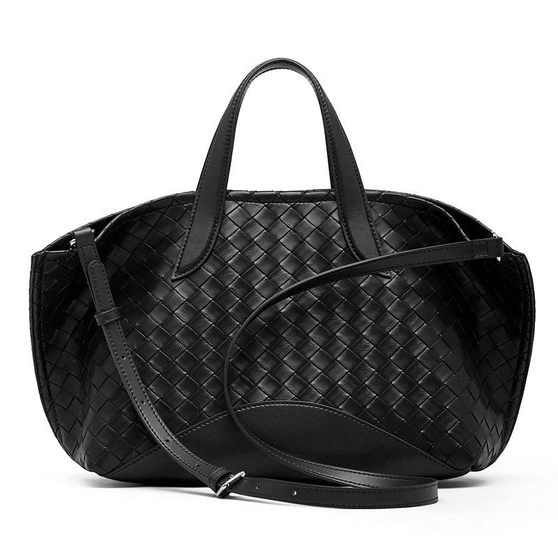Leather Design Woven Tote Bag Women'S Commuter Versatile Large-Capacity Portable Oblique Span Bag