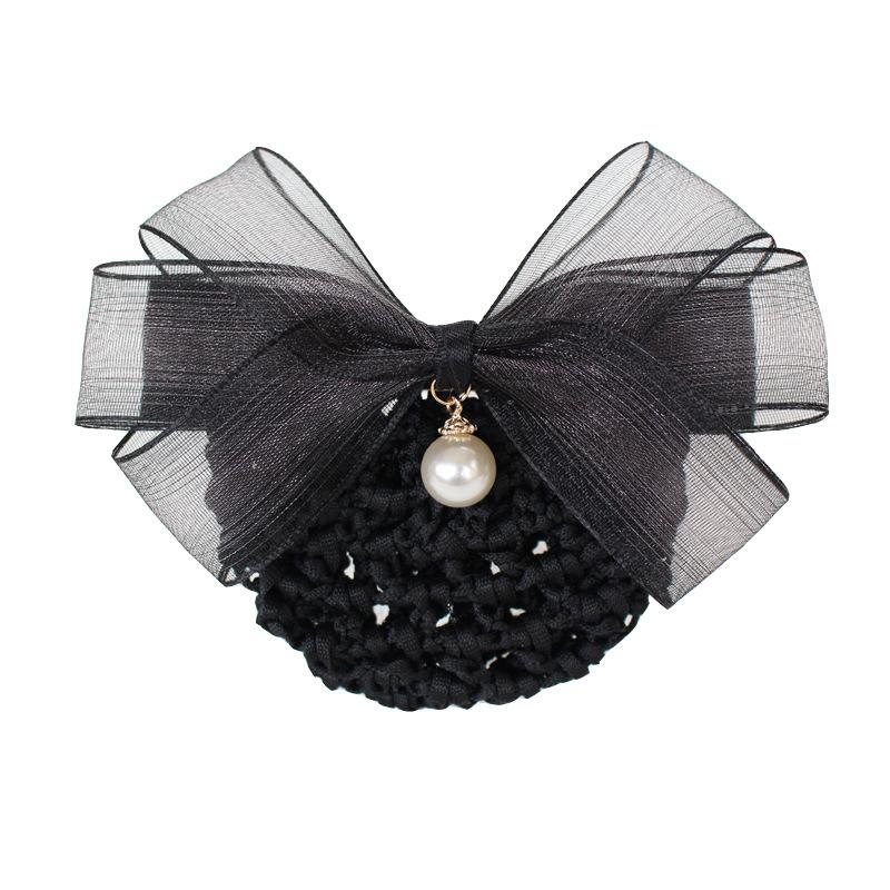 Vocational Nurse Head Flower Mesh Pocket Hairpin Silk Yarn Pearl Pendant Bow Stewardess Bank Disc Hair