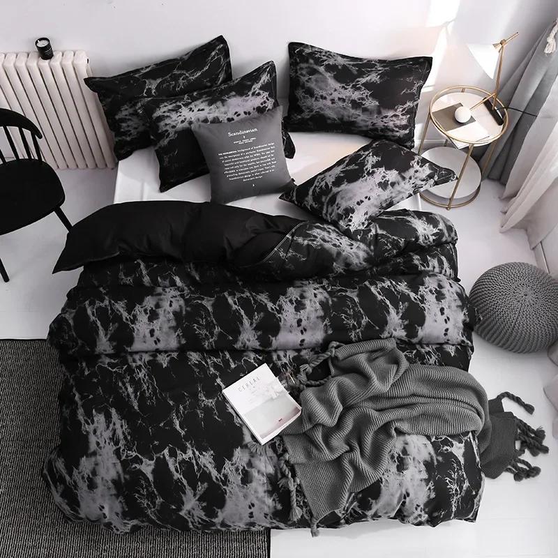 Couple Black Duvet Cover with Pillow Case Luxury Modern Comforter Bedding Set Quilt Cover Queen/King Double Single Bed