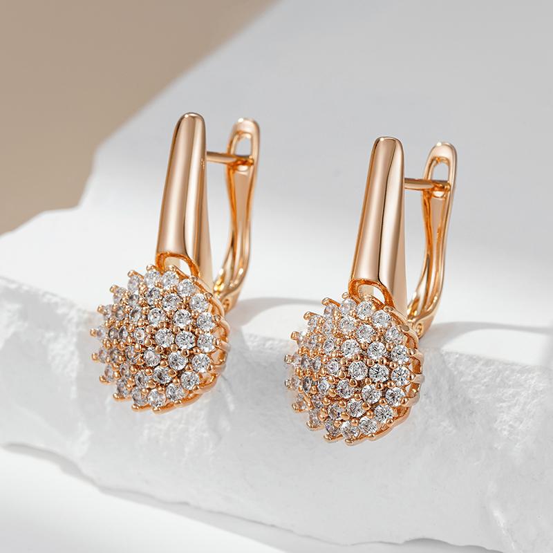 Rose Gold Color Crystal Flower Dangle Earrings For Women Trendy Full Natural Zircon Accessories Fine Daily Jewelry