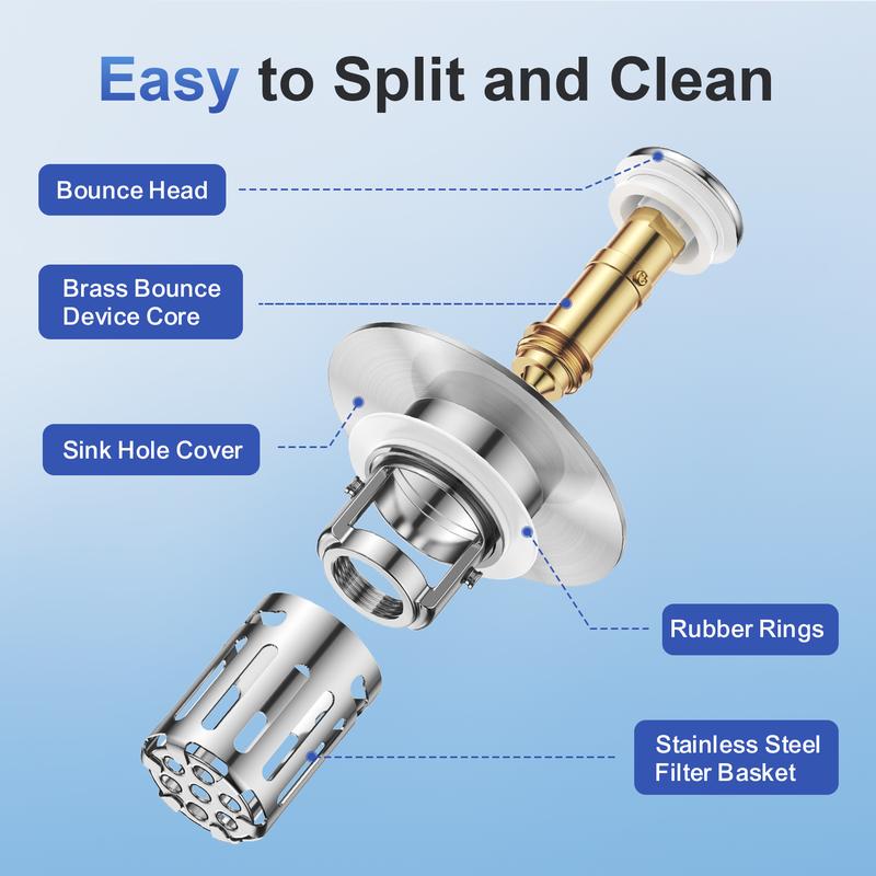 JOMST Banyo Evrensel 2'si 1 Arada Banyo Lavabo Tıpa, Pop-up Tıkanma Önleyici Çıkarılabilir Paslanmaz Çelik Filtre Sepeti Süzgeç Saç Tutucu, Koku Önleyici