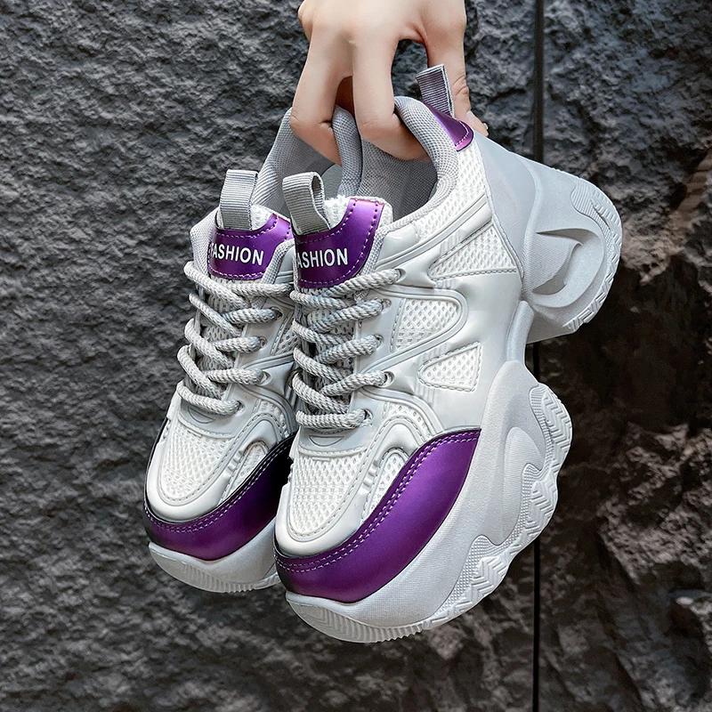 Fashion Sport Shoes for Women New Fashion Tennis Platform 2024 Black Casual Chunky Mesh Leather Spring Autumn Girls Sneakers Old Father