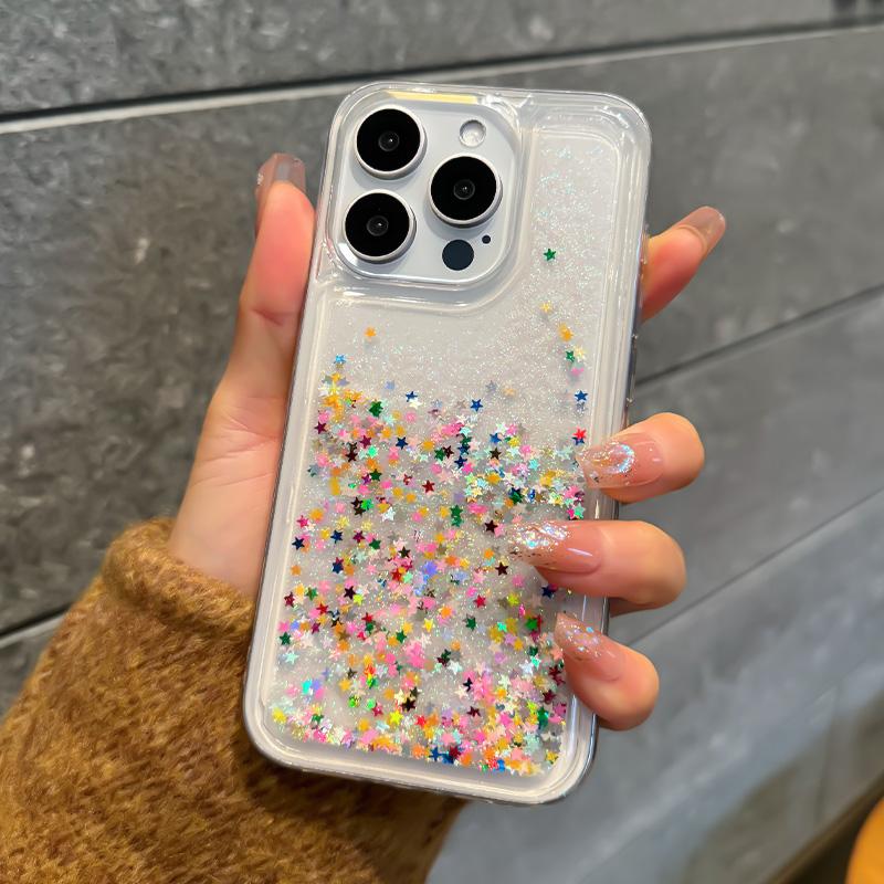 

Glitter Star Love Quicksand Case for iPhone 16 15 14 Pro Max Phone Cover Soft Clear Destellos Move Arena Funda Shell Girl For iPhone 15