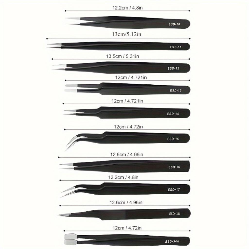 10PCS Precision Tweezers Set, Stainless Steel Anti-Static Tweezers Kit for Electronics Soldering, Jewelry-Making, Laboratory
