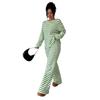 Women's Striped Casual Long Sleeve Top and Wide Leg Pants Set for Fall Winter