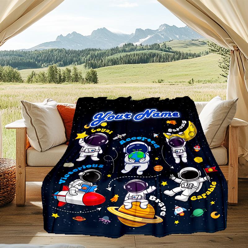 1PC Custom Name Space Adventure Icons outdooor Flannel blankets Patterns Throw Blanket All-Season Soft Gift for Couch, Bed, Camping gifts