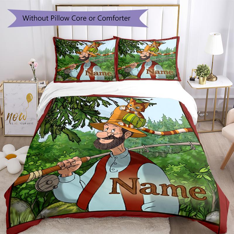 3Pcs Custom Name Pettson Findus Bedding Set Duvet Cover Closure Includes 1Duvet Cover 2Pillowcases Soft And Comfortable For All Seasons