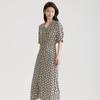 Gubang Printed V-neck Dress for Women In the Summer of 2026, with a Slimming and Waist Hugging Mid Length Chiffon A-line Skirt