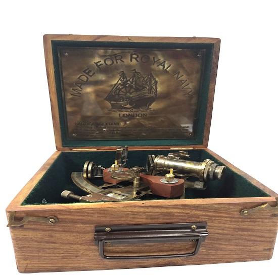 Sestante nautico antico in ottone marittimo da 20,32 cm' in ottone vintage con scatola in legno massello