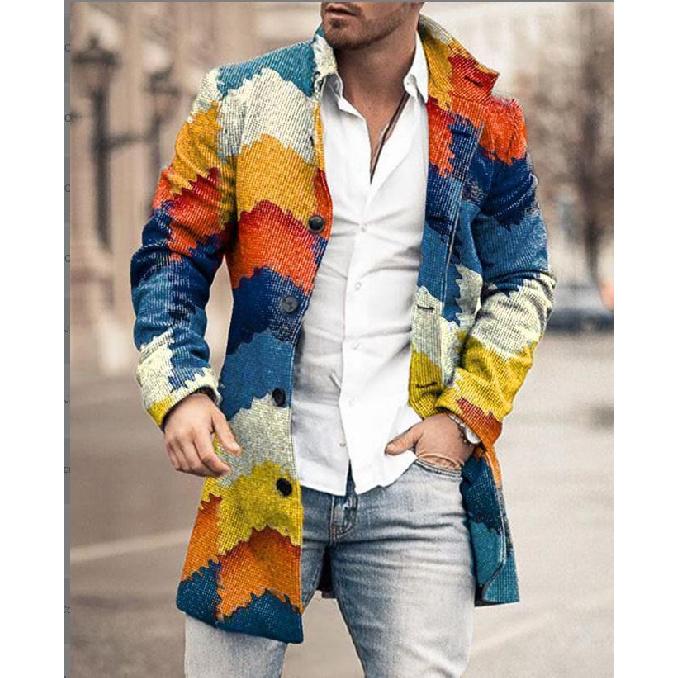 Spring New Men's Pocket Versatile Daily Retro Stand Up Collar Medium Long Woolen Coat Men's Casual Coat Men's Clothing