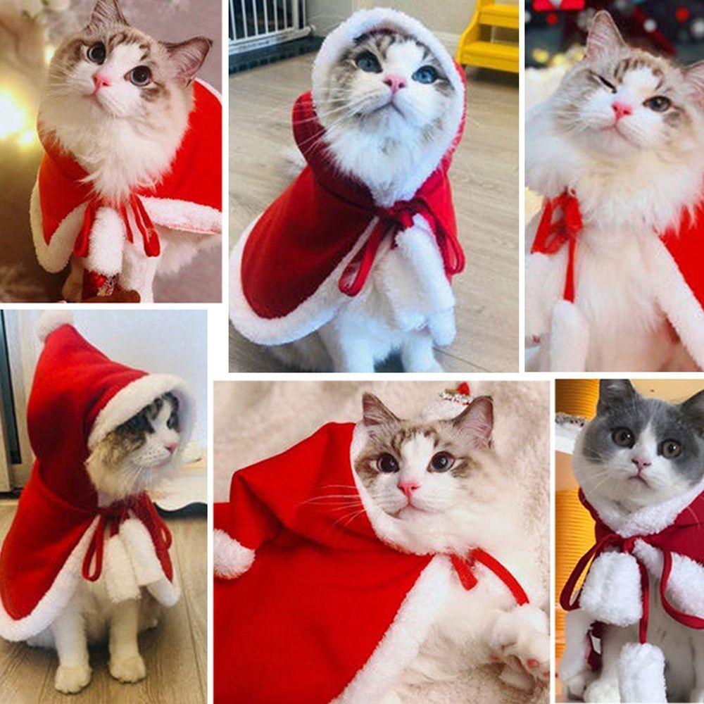 Cute Warm Cat Clothes Dressing Up Christmas Red Hat Dog Cape Cat Costume Pet Clothes Cat Cloak