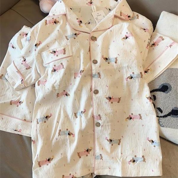 

Princess wind sweet round neck Trojan horse puppy summer pajamas women s new short-sleeved shorts ins Japanese home suit 2xl [suggestion 67.5-75kg]