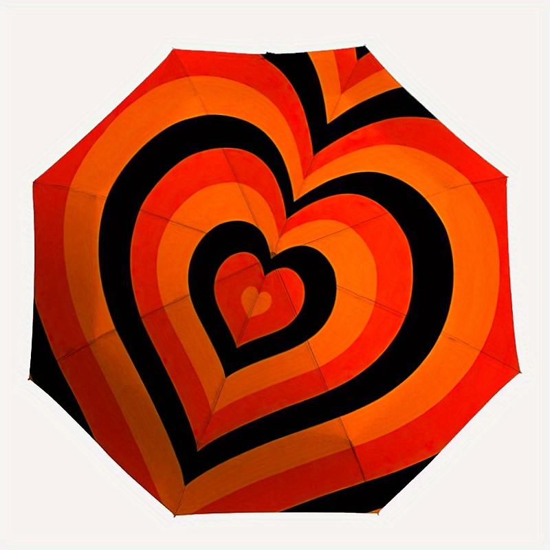 

1pc Heart Pattern Automatic Folding Umbrella - 8-Rib Iron Frame, Portable Sunshade with Plastic Handle yy250731221