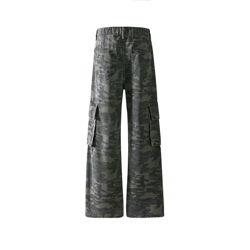 1116 American Retro Multi-pocket Camouflage Micro-horn Tooling Jeans Trendy Brand Loose and Thin Straight Floor Pants