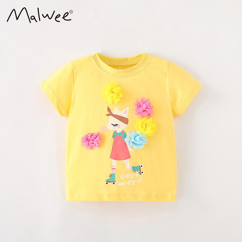 Girls Cartoon Print Short Sleeve T Shirt 100cm жёлтый