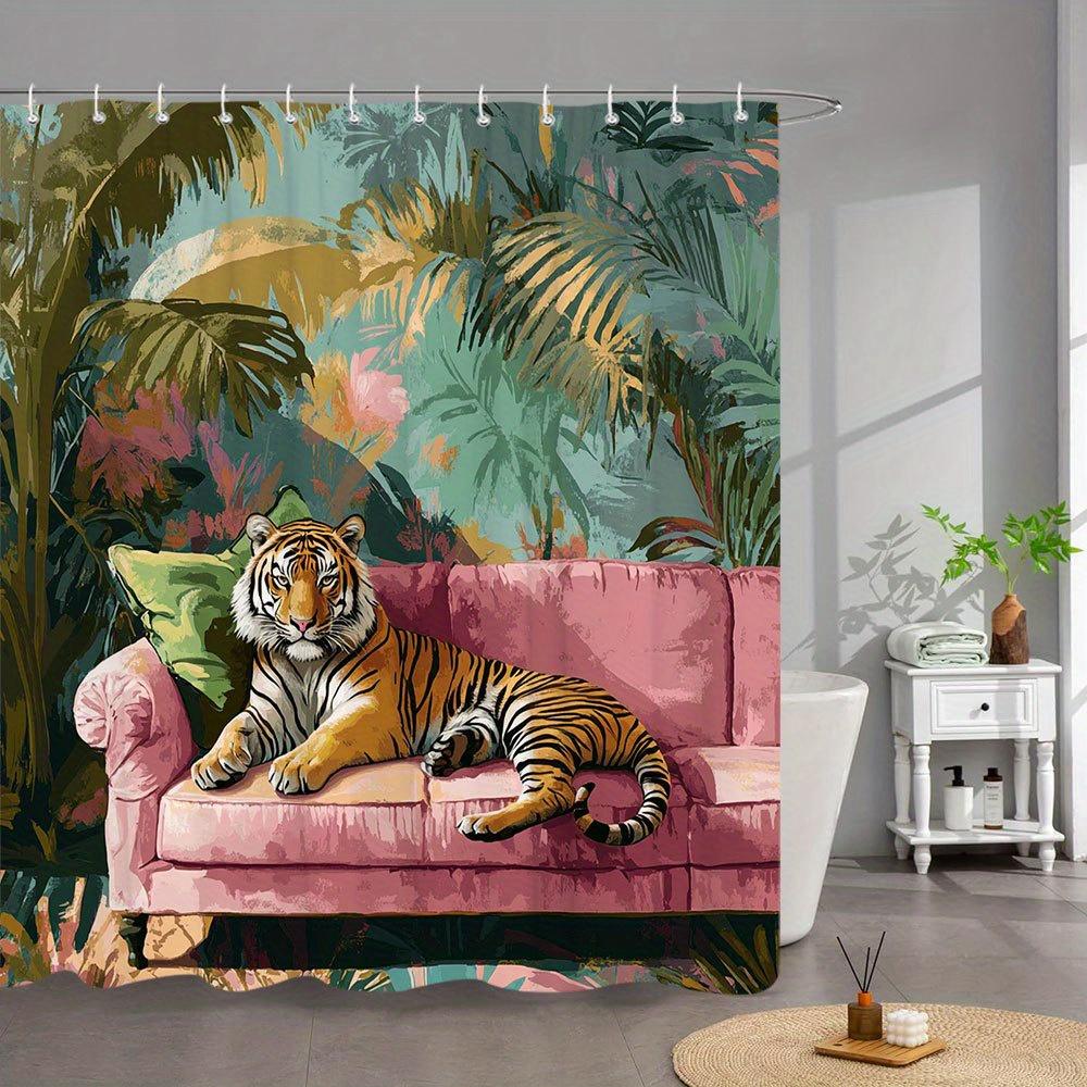 Jungle Tiger on Sofa Waterproof Mildew-Resistant Shower Curtain - Exotic Design for a Unique Bathroom Décor Experience