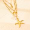 Gold Starfish Pendant Necklace Pearl Shell Charm Chain Necklace Summer Collarbone Necklace