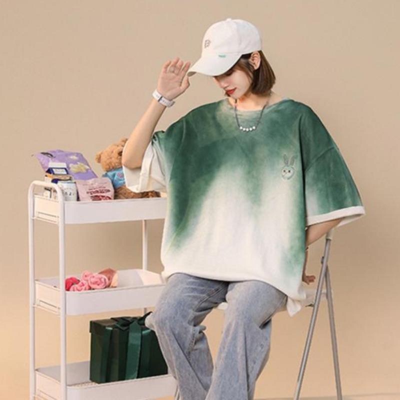 

Женская зеленая футболка с акварельным принтом, летние длинные тонкие топы с принтом кроликов, свободные футболки с круглым вырезом и коротким рукавом XXXL зелёный