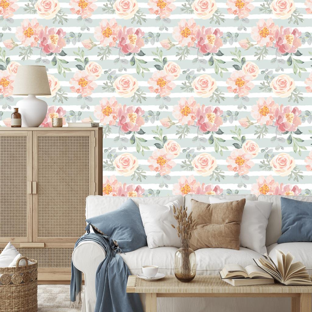 Wallpaper Flowers and Pastel Roses and Peonies for Living Room and Bedroom 50x1000
