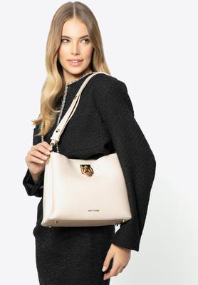 Wittchen Women's Leather Shoulder Bag With Buckle, Cream, Cream, Natural Leather