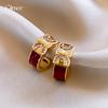 Complex European and American Red Oil Drop C-shaped Letter Earrings, Earrings, Fashionable Personalized Earrings
