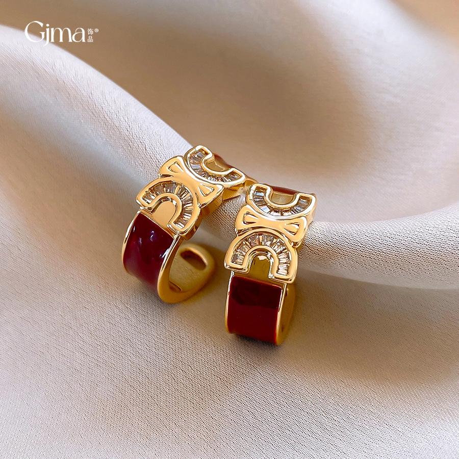 Komplexe europäische und amerikanische rote Öltröpfchen C-förmige Buchstabene-Ohrringe, Ohrringe, modische personalisierte Ohrringe