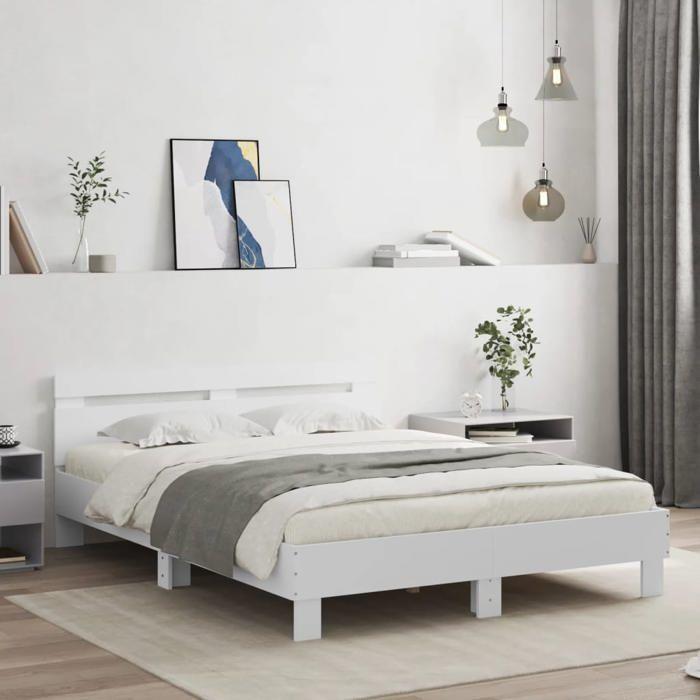 VidaXL Cadre de Lit avec Tête de Lit et LED, Lit Double avec Sommier à Lattes, Lit Adulte de Chambre, Blanc 140x190 cm Bois 3207560