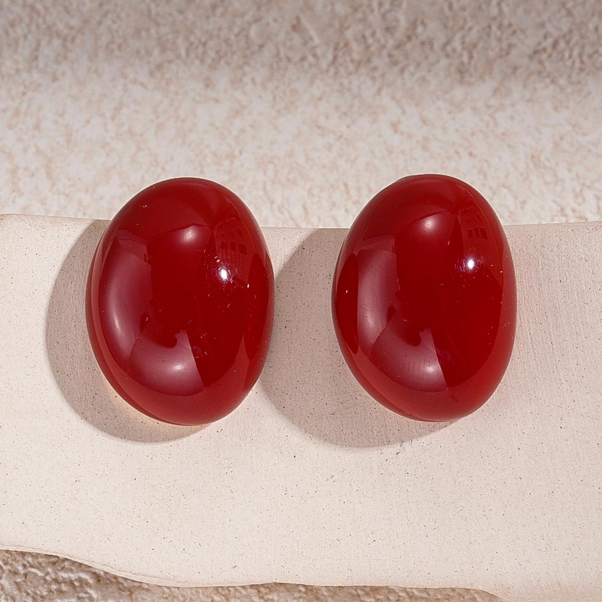 Drip Geometric Oval Silver Needle Earrings Ankola Red Fashion Earrings