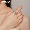 WOSTU 925 Sterling Silver Embracing Bear Opening Ring Blue Heart Crystal Statement Rings Original Jewelry Party Anniversary Gift
