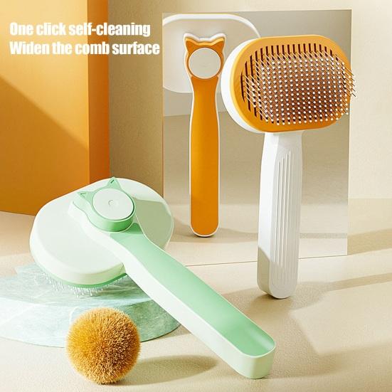 Pet Grooming Comb Self-Cleaning Dog Shedding Brush Angled Stainless Steel Teeth Massage Comb
