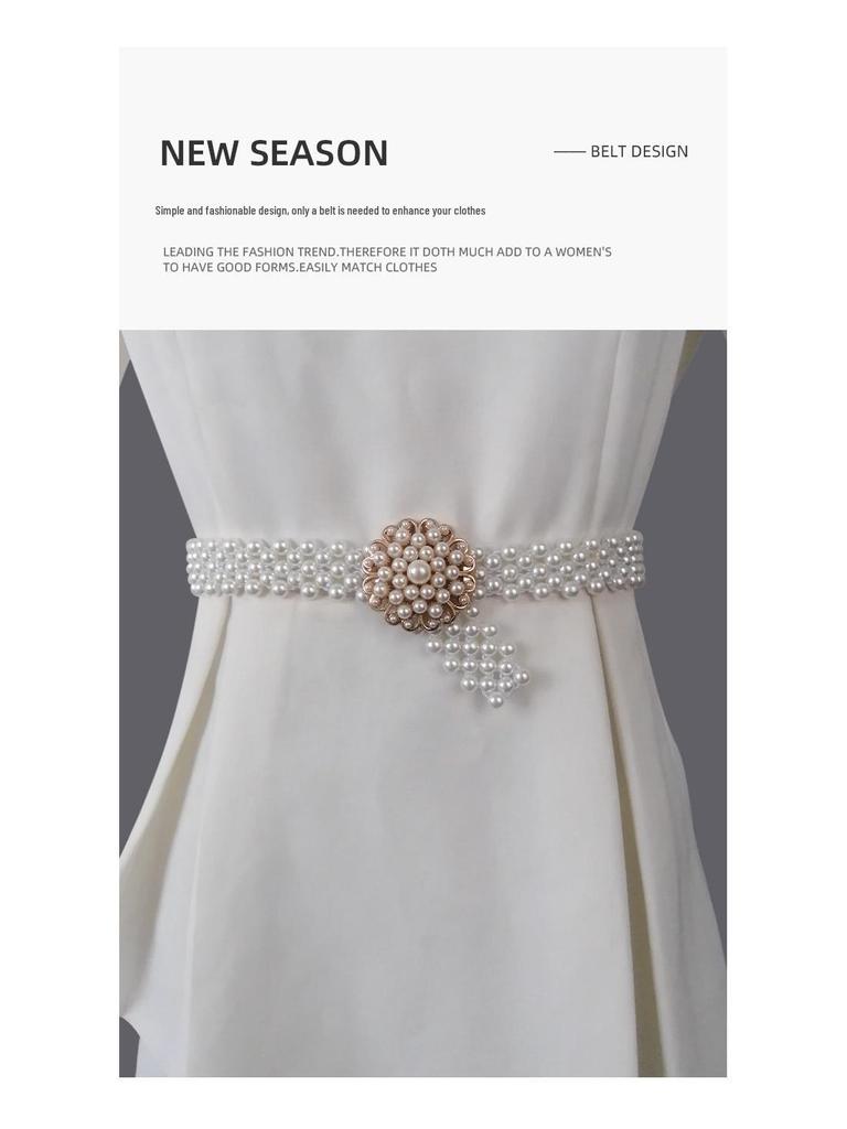 Eleganter Perlen Damen Elastischer Taillengürtel für Röcke und Kleider - Vielseitiges und Schlichtes Kettendesign