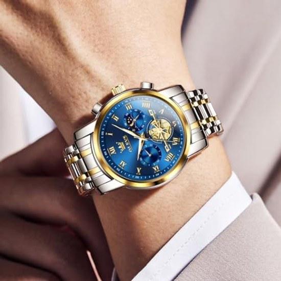 OLEVS Wristwatch Mens Stylish Chronograph Watch Business Popular Brand Large Easy-to-read Analog Waterproof Quartz Blue