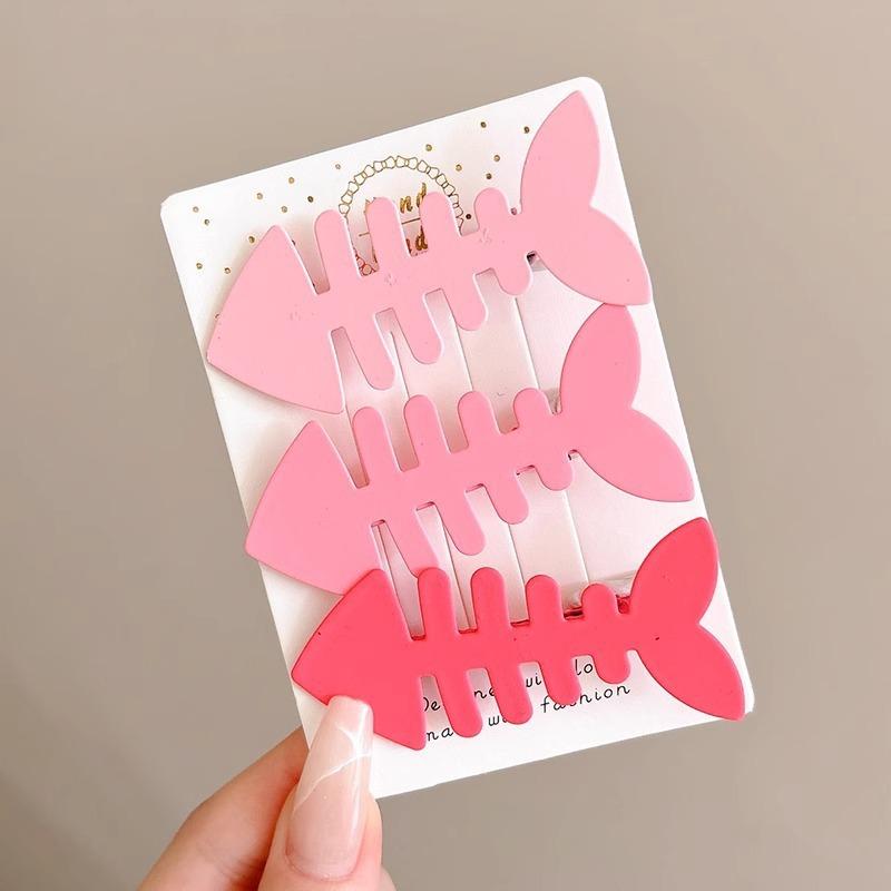 

3 шт. Заколка для волос с декором в виде рыбьей кости, милые заколки-крабики, заколки-крабы для волос, заколки-автоматы для волос, школьные принадлежности розовый