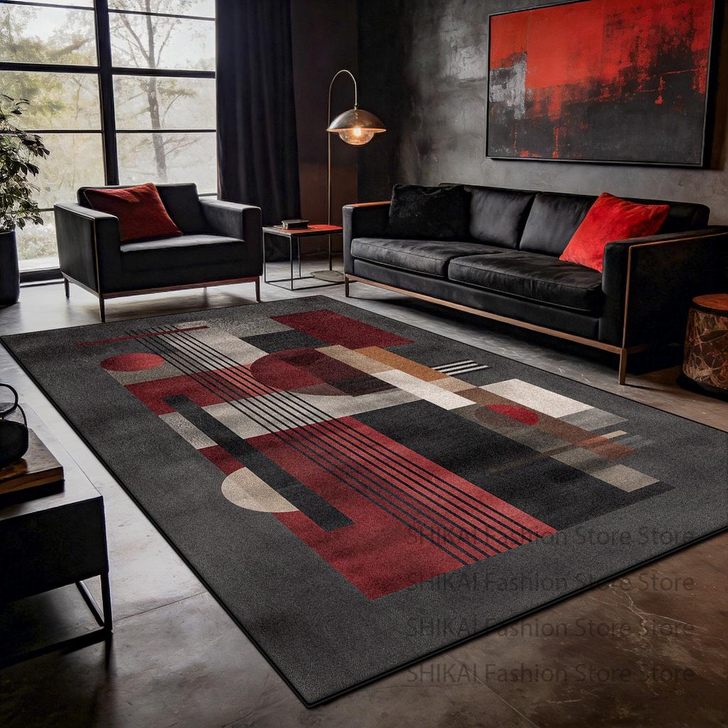 Red Gray Color Matching Art Carpet for Living Room Decoration Home Antiskid Fluffy Rug Easy Clean Short Velvet Coffee Tables Mat