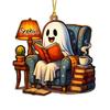 Cute Ghost Reading Book Ornament 2D Acrylic Ghost Pumpkin Window Hanging Decoration for Halloween Home Party Decor