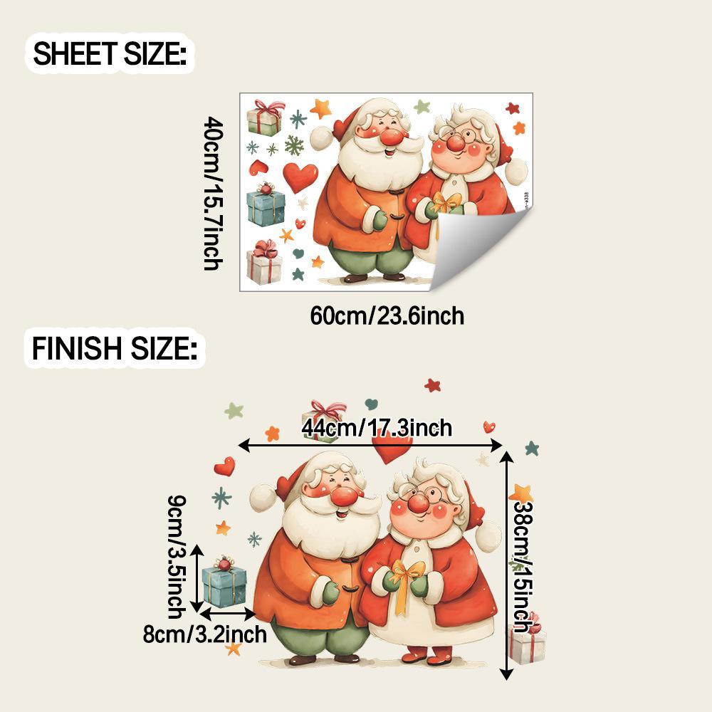 

Мультяшная пара Санта-Клаусов обнимается Домашнее праздничное украшение Наклейки на стену