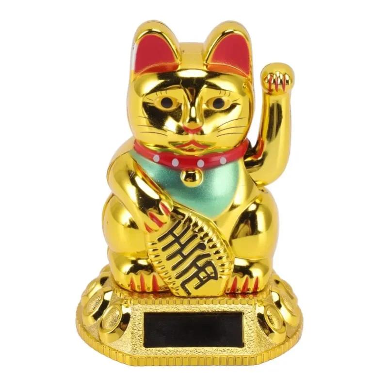 

Cat Cartoon Ornament Cat Solar Plastic Wealth Cat Ornament Waving Feng Shui Office Desktop 3-inch 1pcs Car Wealth золотий