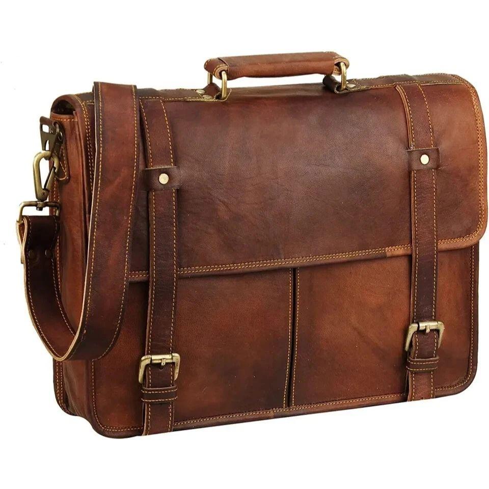 Genuine Vintage Brown Leather Messenger Bag Shoulder Laptop Bag Briefcase