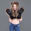 Cartoon Plush Hat Scarf Glove Set - Cute Faux Fur Cap