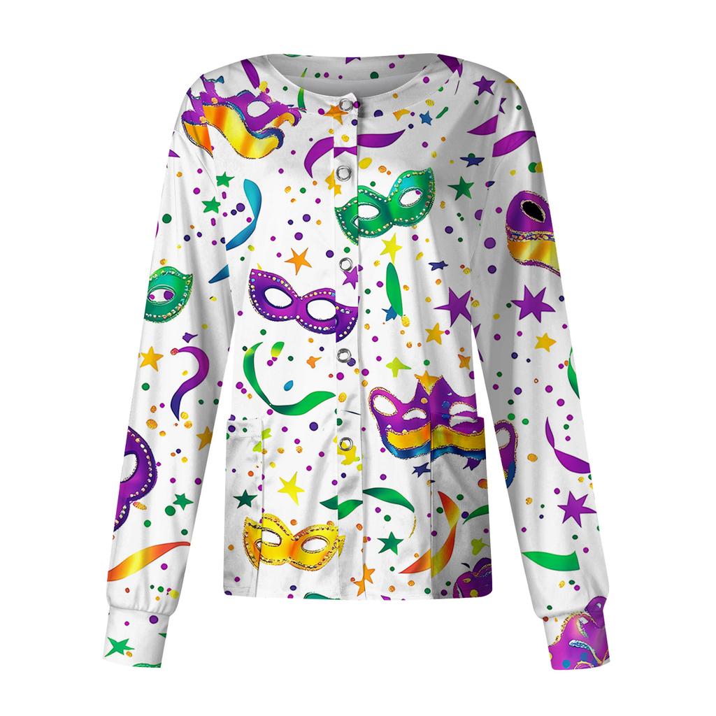 Women's Casual Long Sleeve Single Breasted Printed Dry- Top