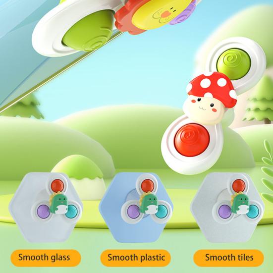 3Pcs/Set Baby Spinner Toy with Suction Cup Mushroom Lion Dinosaur Educational Table Bath Infant Spinning Fidget Toy Toddler Gift