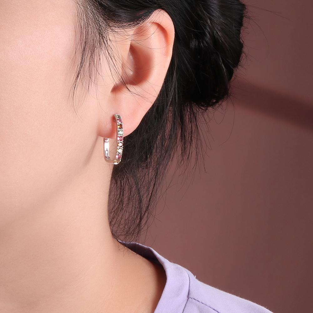 Multi-colored Natural Tourmaline Gemstone Earrings for Women 925 Sterling Silver Fine Jewelry Anniversary Gift