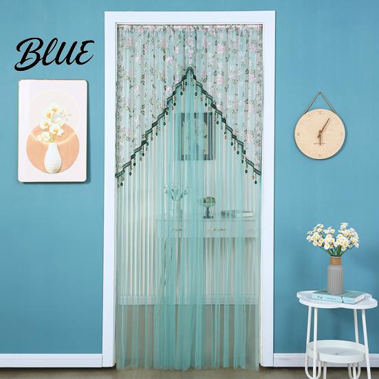 French Retro Style Door Drape Sheer Lace Curtain Embroidered Floral Doorway Curtain with Beads Embroidery Room Divider Rod Pocket for Bedroom Living