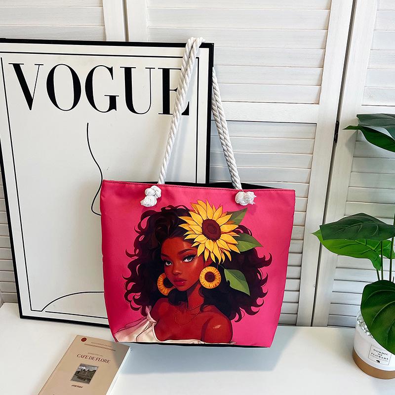 2025 Damska Duża Torba Płócienna: Stylowy nadruk, torba plażowa i na zakupy