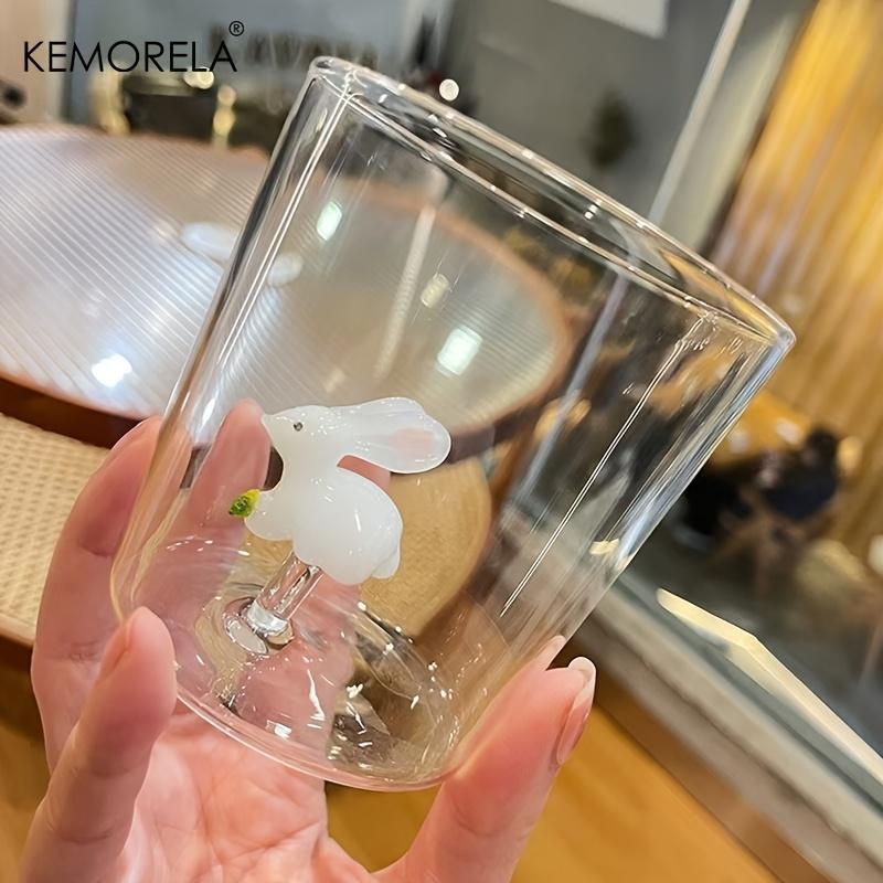 

KEMORELA 1PCS Cute Rabbit Cartoon Glass Cup High Borosilicate Reusable Suitable for Iced Coffee Juice Can be Used as Easter Gift 301-400ml