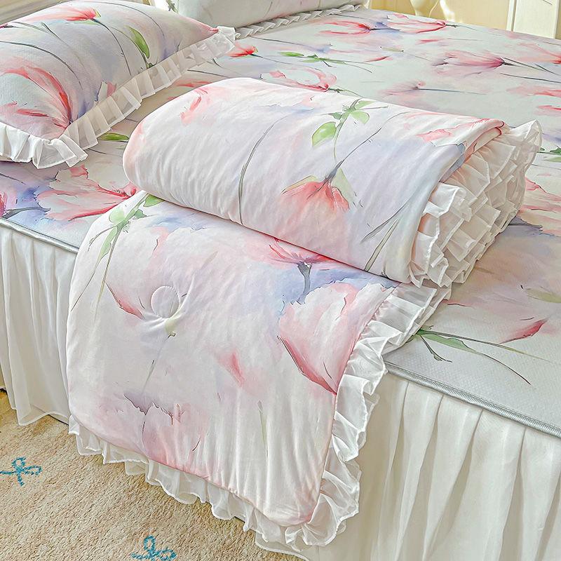 Ultraweiche Sommerkühlsteppdecke - Leicht, atmungsaktiv und hautfreundlich mit geprägtem floralem Druckdesign für alle Jahreszeiten