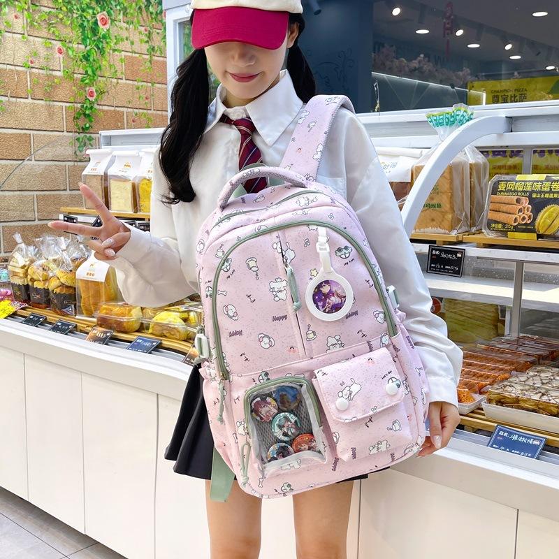 Schoolbag College Style Cute Backpack Graffiti Kitten Large Capacity Student Schoolbag Transparent Bar Japanese Girl Backpack
