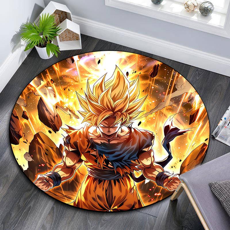 Son Goku,Round Area Rug,Carpet Rug for Living Room Bedroom Sofa Playroom Decor,Non-slip Floor Mat