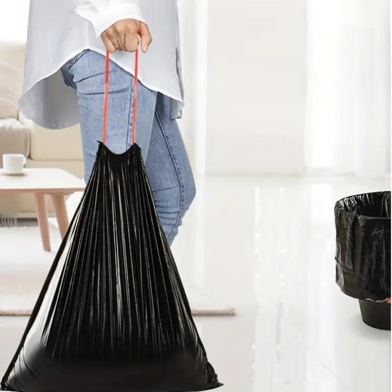 15/30PCS Extra Large Drawstring Garbage Bags Kitchen Waste Fallen Leaves Property Hotel Commercial Black Large Garbage Bags